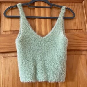 Iris Fuzzy Knit Tank Top Mint Green Cropped Eyelash Sweater Camisole M
